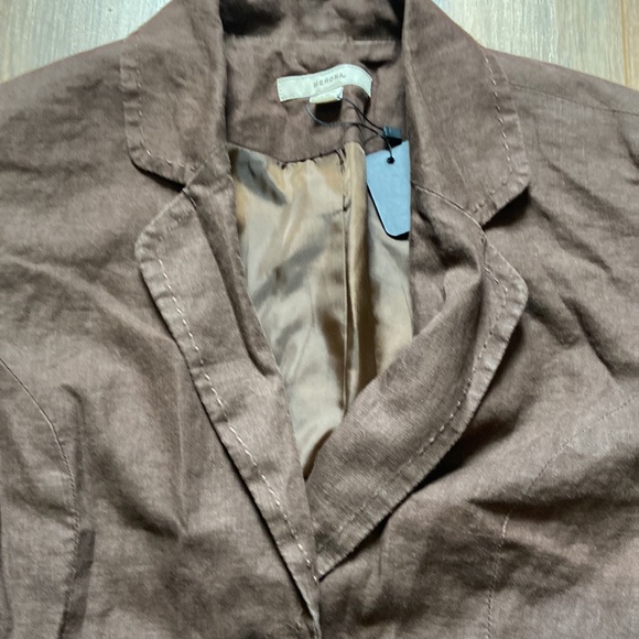 Brown Linen Womens Suit Jacket Blazer - Picture 4 of 7
